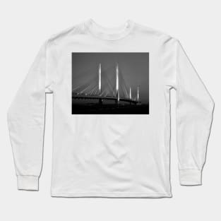 Blue Bridge at Night in Black and White Long Sleeve T-Shirt